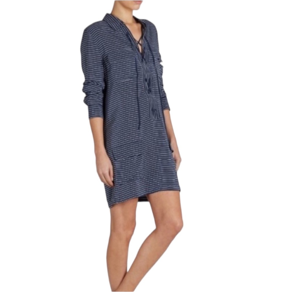 Equipment Silk Striped Lace Up Sheath Mini Dress